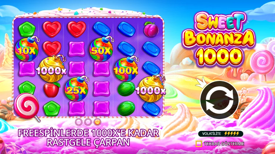 Sweet Bonanza 1000 ücretsiz dönüş turu — 1000x, 100x, 50x, 25x, 10x çarpan bombaları