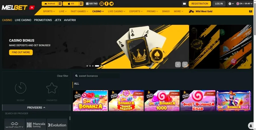 Melbet Sweet Bonanza casino ekranı